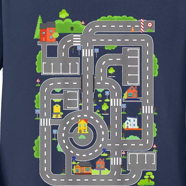 Play Cars On Dads Back Play Mat Car Race Track ( On Back) Kids Long Sleeve Shirt