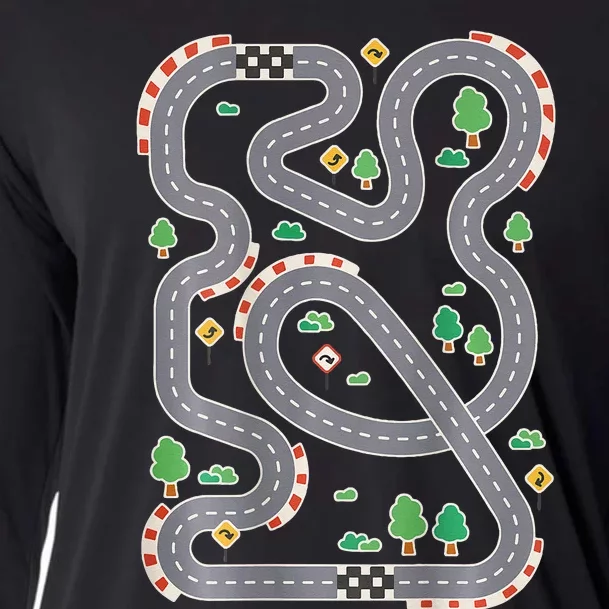 Play Cars On Daddys Back Race Track Back Massage For Dads Cooling Performance Long Sleeve Crew