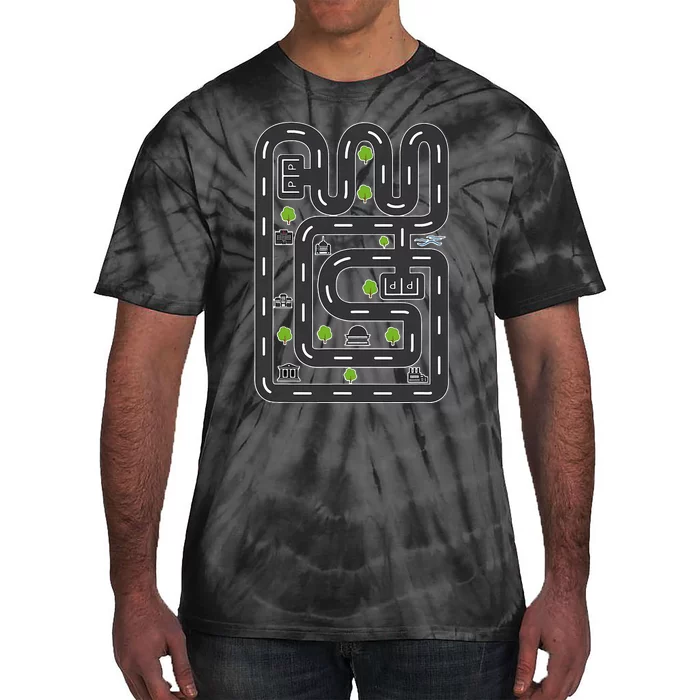 Play Cars On DadS Back Mat Road Car Race Track FatherS Day Tie-Dye T-Shirt