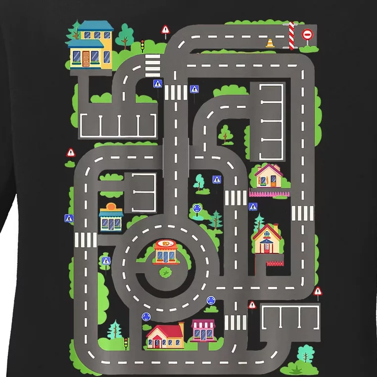 Play Cars On Dad Back Race Track Mat Fathers Day Ladies Long Sleeve Shirt