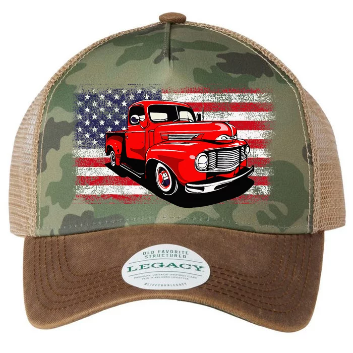 Patriotic Classic Old Pickup Truck American Flag Legacy Tie Dye Trucker Hat