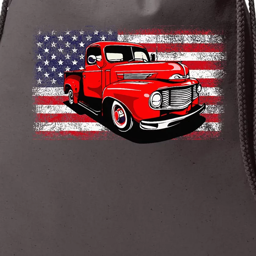 Patriotic Classic Old Pickup Truck American Flag Drawstring Bag