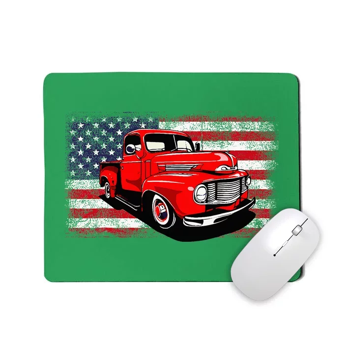 Patriotic Classic Old Pickup Truck American Flag Mousepad