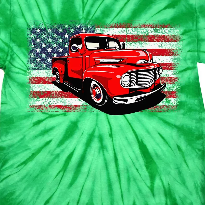 Patriotic Classic Old Pickup Truck American Flag Tie-Dye T-Shirt