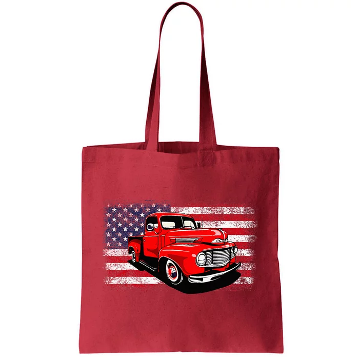 Patriotic Classic Old Pickup Truck American Flag Tote Bag