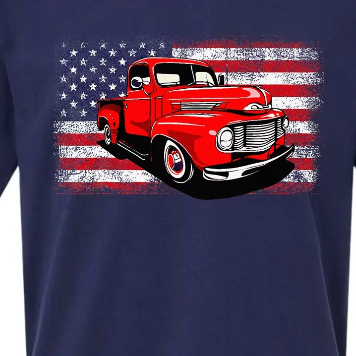 Patriotic Classic Old Pickup Truck American Flag Sueded Cloud Jersey T-Shirt