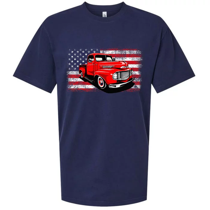 Patriotic Classic Old Pickup Truck American Flag Sueded Cloud Jersey T-Shirt