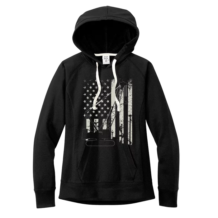 Patriotic Crane Operator Heavy Equipment Construction USA Women's Fleece Hoodie