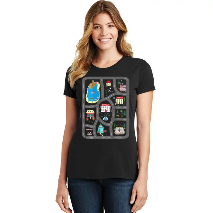 Play Cars On Dads Back Mat Road Car Race Track Gift Women's T-Shirt