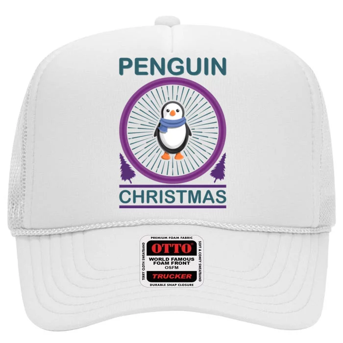 Penguin Christmas High Crown Mesh Trucker Hat