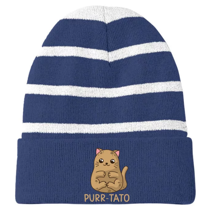 Purrtato Cat Potato Cat Lover Idaho Potatoes Striped Beanie with Solid Band