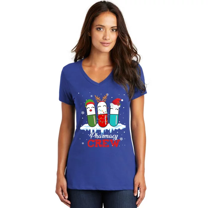 Pharmacy Crew Pills Reindeer Santa Claus Lights Christmas Gift Women's V-Neck T-Shirt