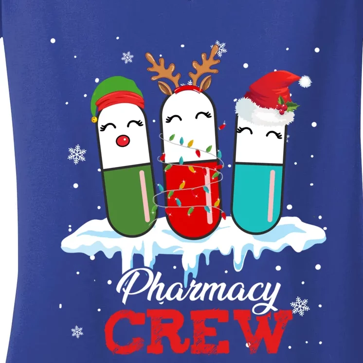 Pharmacy Crew Pills Reindeer Santa Claus Lights Christmas Gift Women's V-Neck T-Shirt