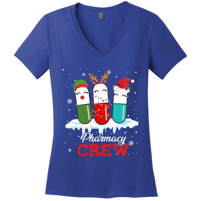 Pharmacy Crew Pills Reindeer Santa Claus Lights Christmas Gift Women's V-Neck T-Shirt