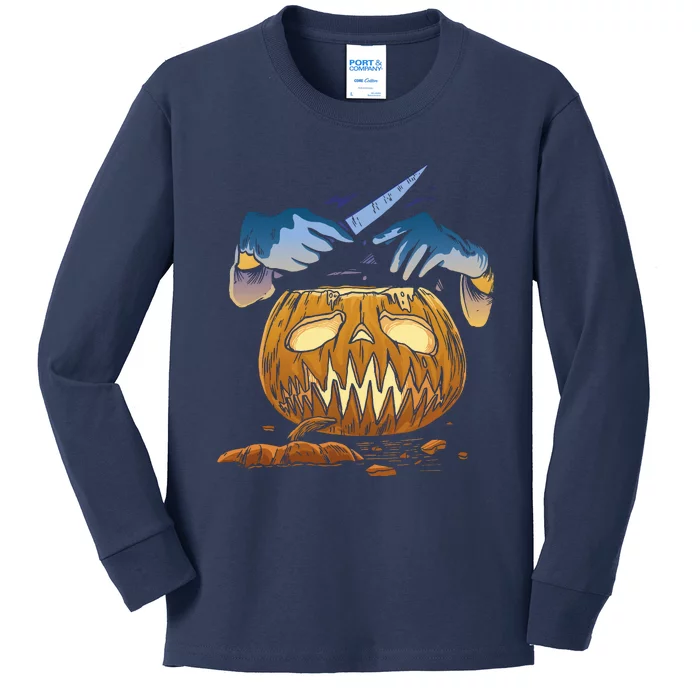 Pumpkin Carving Kids Long Sleeve Shirt