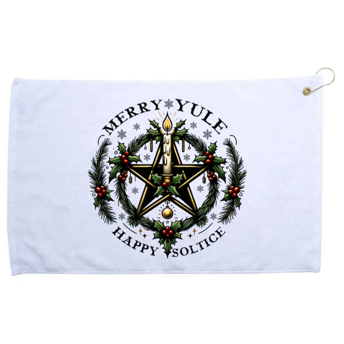 Pentagram Christmas Pagan Merry Yule Winter Solstice Holly Grommeted Golf Towel