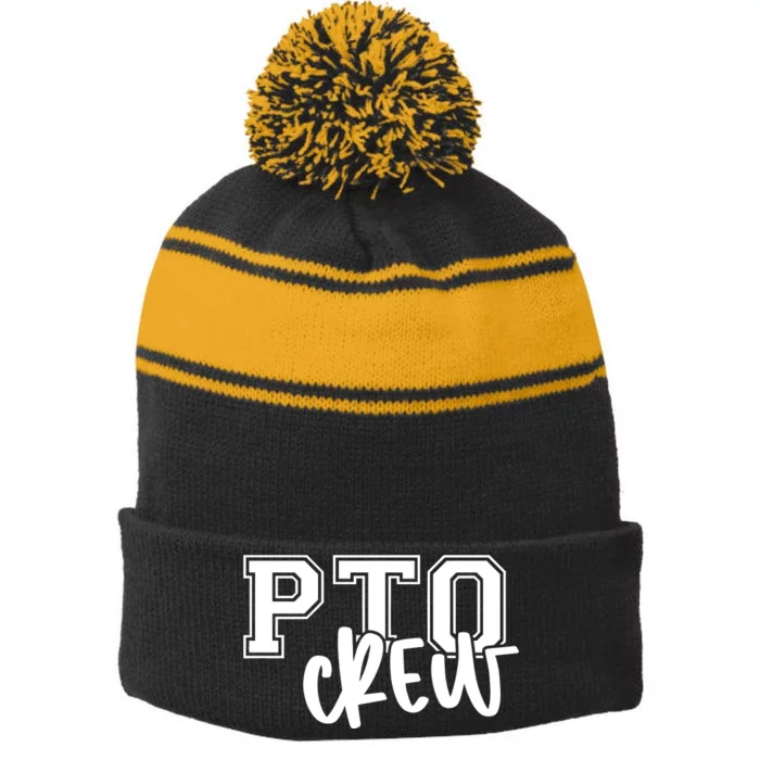 Pto Crew Parent Teacher Organization Stripe Pom Pom Beanie