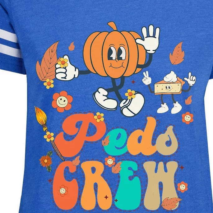 Peds Crew Pumpkin Thanksgiving Fall Pediatric Nurse Retro Enza Ladies Jersey Football T-Shirt