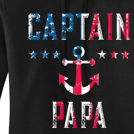 Patriotic C.A.P.T.A.I.N Papa American Superhero Us Flag Women's Pullover Hoodie