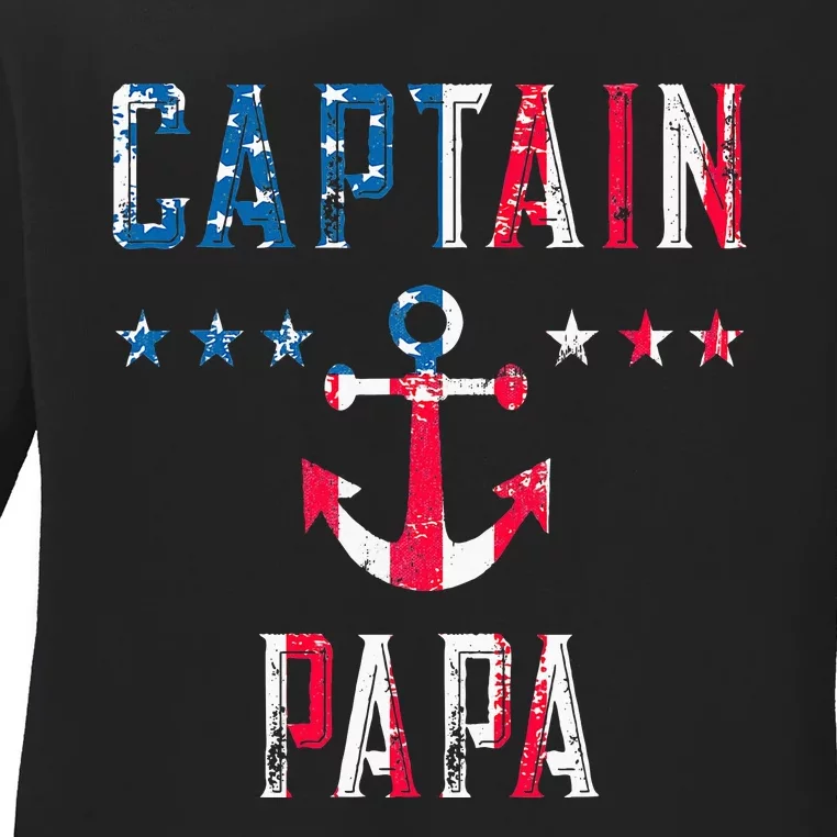 Patriotic C.A.P.T.A.I.N Papa American Superhero Us Flag Ladies Long Sleeve Shirt