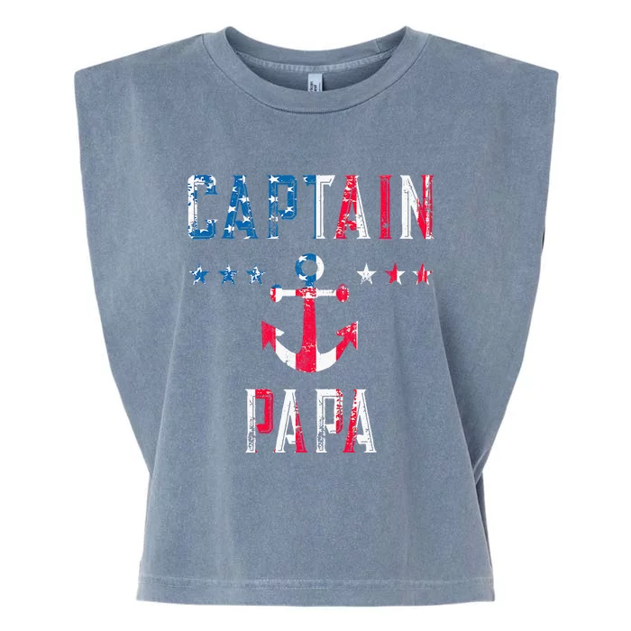 Patriotic C.A.P.T.A.I.N Papa American Superhero Us Flag Garment-Dyed Women's Muscle Tee