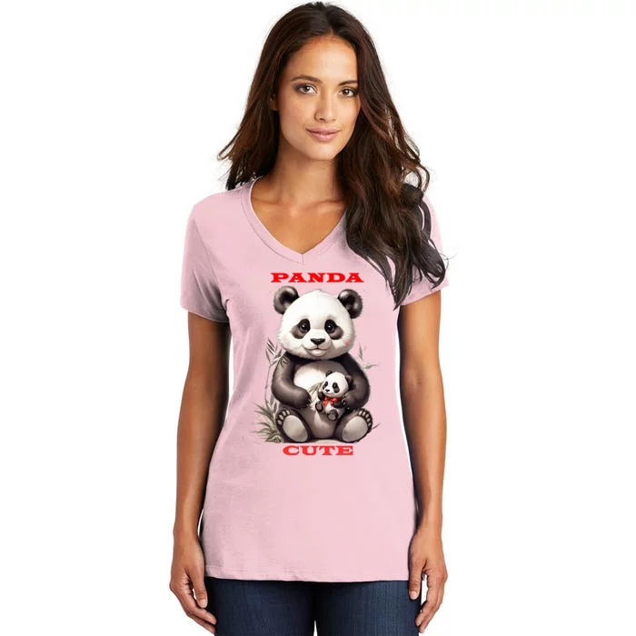 Panda Cute Women's V-Neck T-Shirt