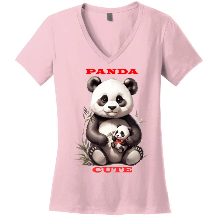 Panda Cute Women's V-Neck T-Shirt