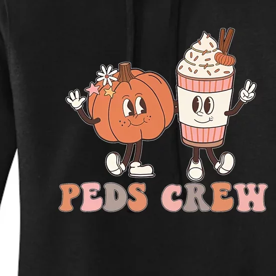 Peds Crew Pumpkin Thanksgiving Fall Pediatric Nurse Retro Women's Pullover Hoodie