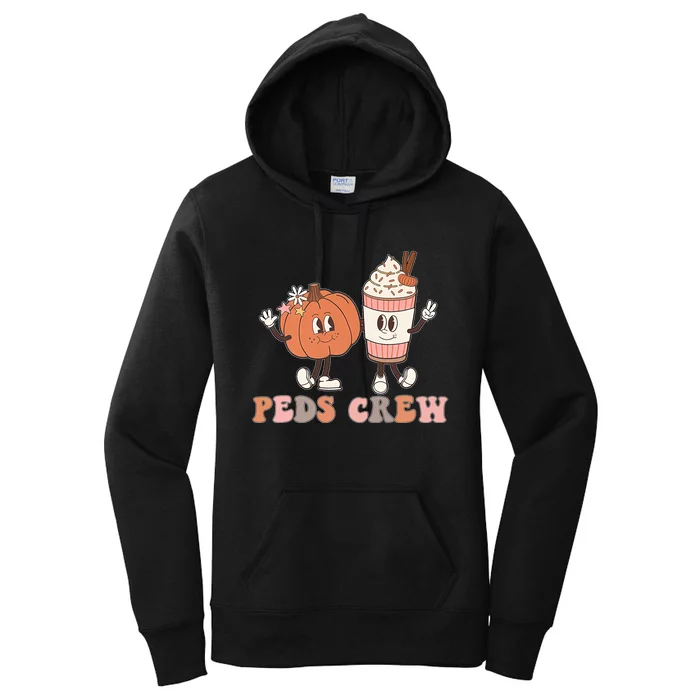 Peds Crew Pumpkin Thanksgiving Fall Pediatric Nurse Retro Women's Pullover Hoodie