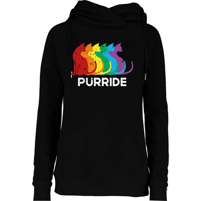 Purride Cat Pride Ally LGBT Community Rainbow Pride Womens Funnel Neck Pullover Hood