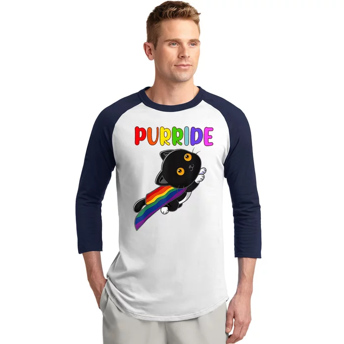 Pride Cat Purride Gay Lgbtq Rainbow Flag Baseball Sleeve Shirt