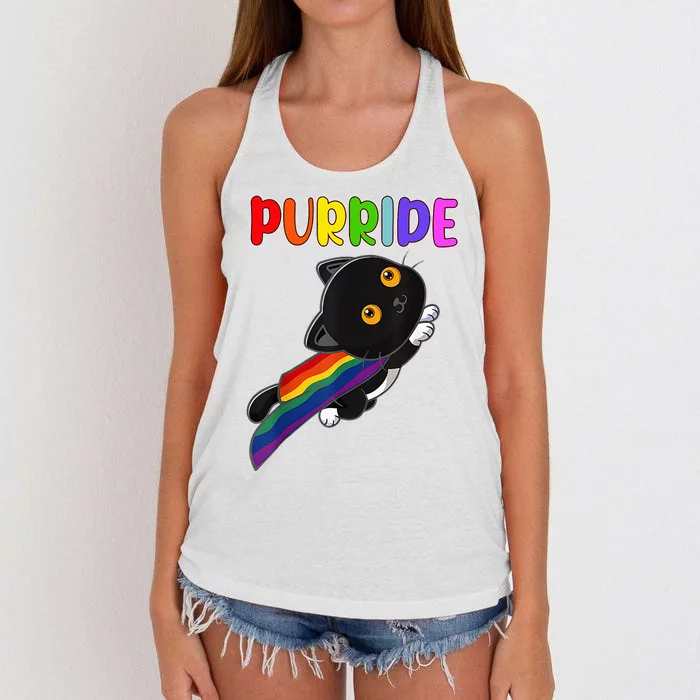 Pride Cat Purride Gay Lgbtq Rainbow Flag Women's Knotted Racerback Tank