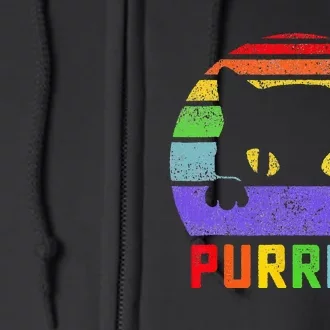 Pride Cat Purride Gay LGBTQ Rainbow Flag Retro Style Full Zip Hoodie