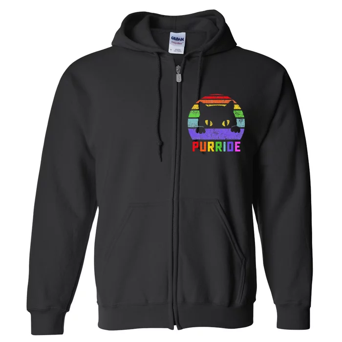 Pride Cat Purride Gay LGBTQ Rainbow Flag Retro Style Full Zip Hoodie