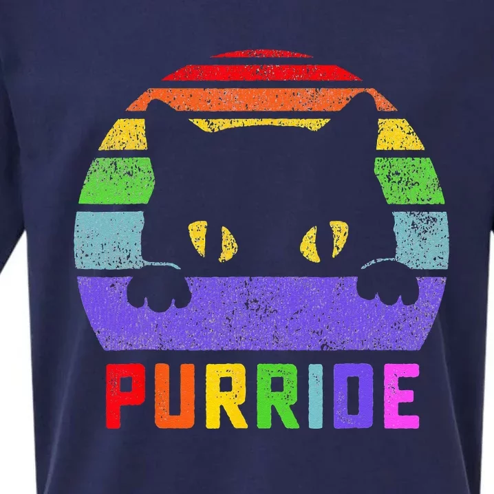 Pride Cat Purride Gay LGBTQ Rainbow Flag Retro Style Sueded Cloud Jersey T-Shirt