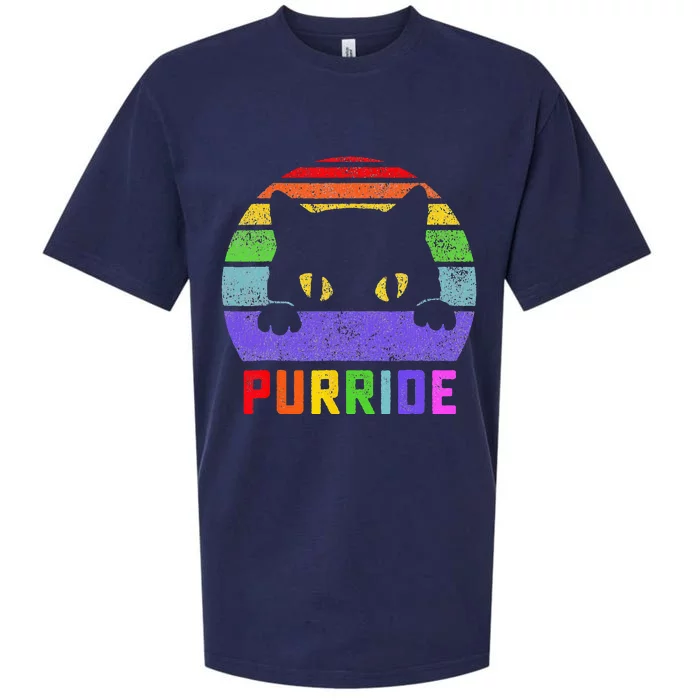 Pride Cat Purride Gay LGBTQ Rainbow Flag Retro Style Sueded Cloud Jersey T-Shirt