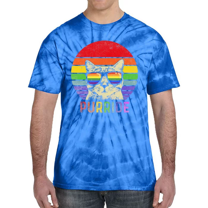 Pride Cat Purride Gay LGBTQ Rainbow Flag Retro Style Tie-Dye T-Shirt