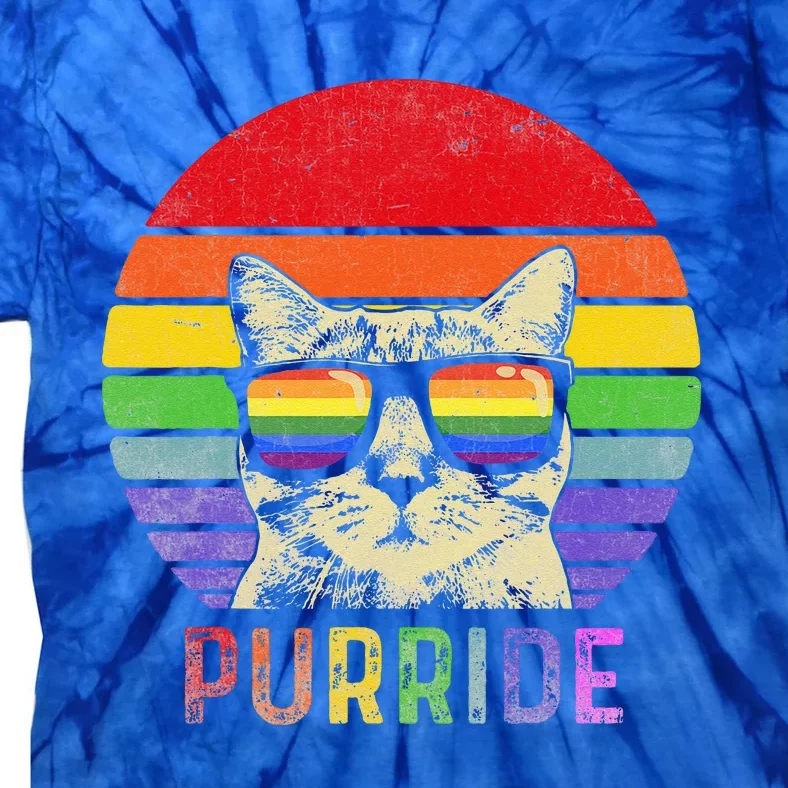 Pride Cat Purride Gay LGBTQ Rainbow Flag Retro Style Tie-Dye T-Shirt