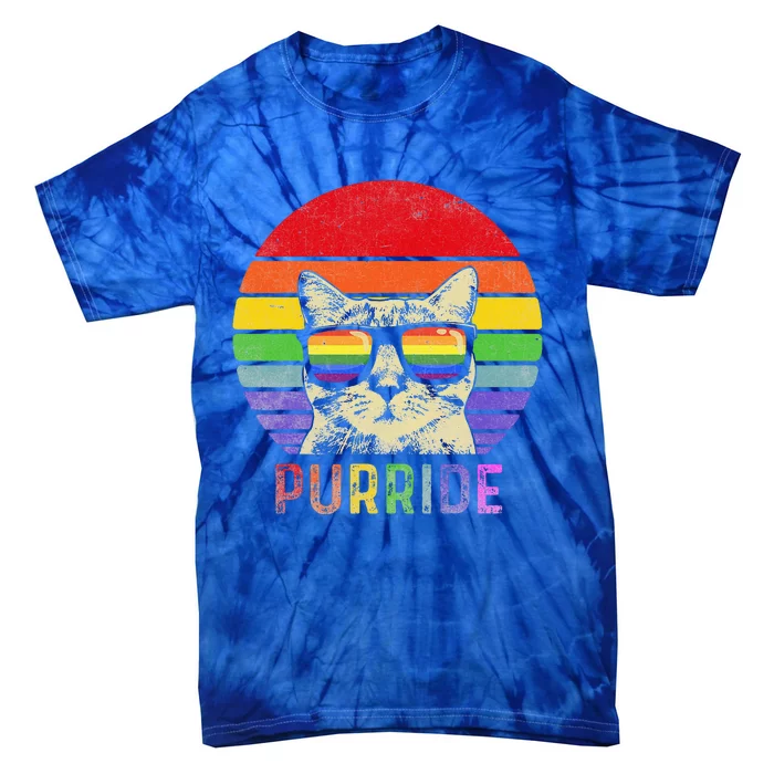 Pride Cat Purride Gay LGBTQ Rainbow Flag Retro Style Tie-Dye T-Shirt