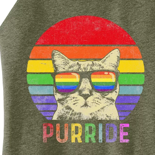 Pride Cat Purride Gay LGBTQ Rainbow Flag Retro Style Women’s Perfect Tri Rocker Tank