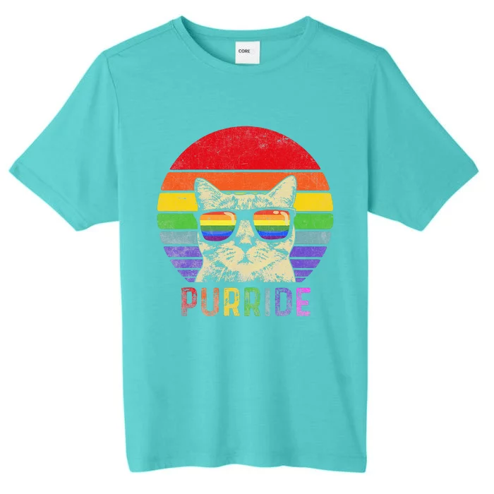 Pride Cat Purride Gay LGBTQ Rainbow Flag Retro Style ChromaSoft Performance T-Shirt