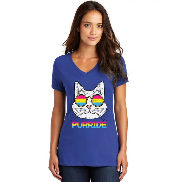 Pansexual Cat Purride Pan Pride Flag Lgbtq Women's V-Neck T-Shirt