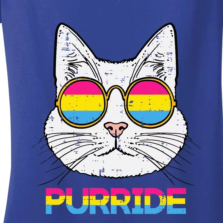 Pansexual Cat Purride Pan Pride Flag Lgbtq Women's V-Neck T-Shirt