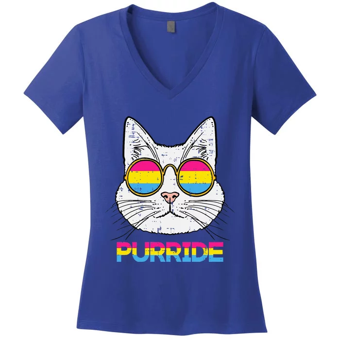 Pansexual Cat Purride Pan Pride Flag Lgbtq Women's V-Neck T-Shirt