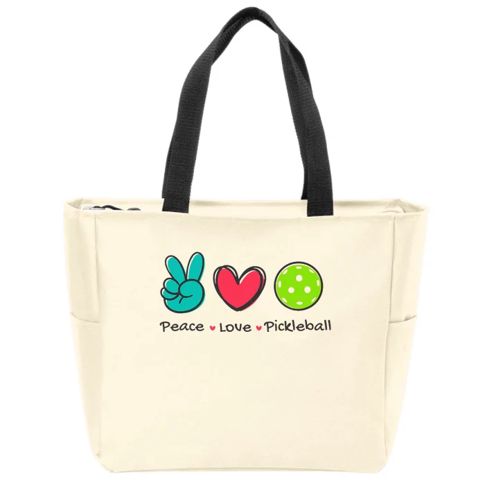 Pickleball Court Play Funny Peace & Love Design Zip Tote Bag