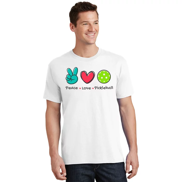 Pickleball Court Play Funny Peace & Love Design T-Shirt