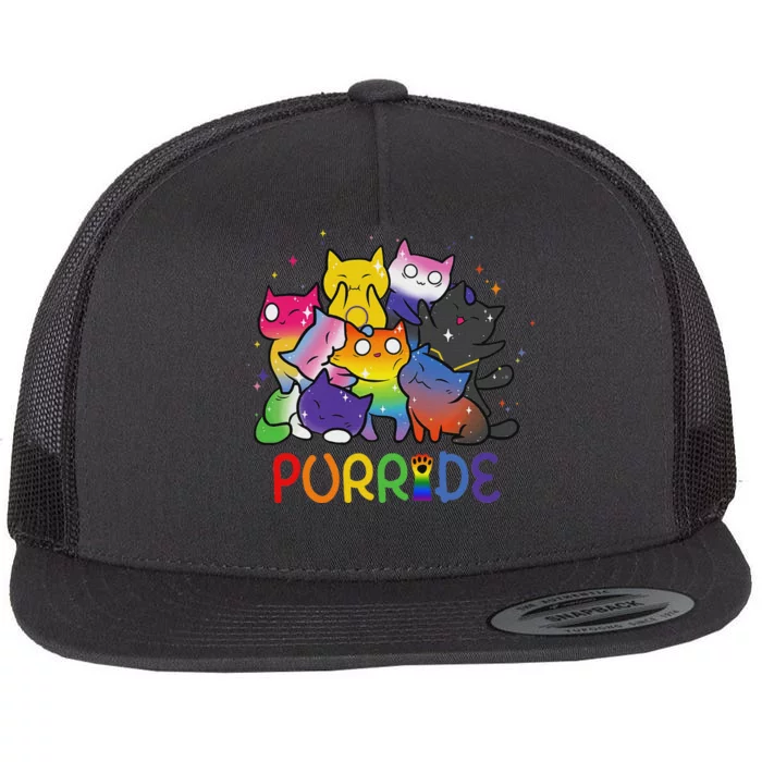 Purride Cat Pride Ally Lgbt Rainbow Animal Lovers Women Flat Bill Trucker Hat