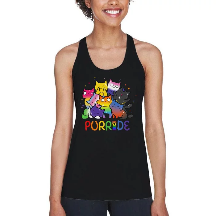 Purride Cat Pride Ally Lgbt Rainbow Animal Lovers Women Women's Racerback Tank