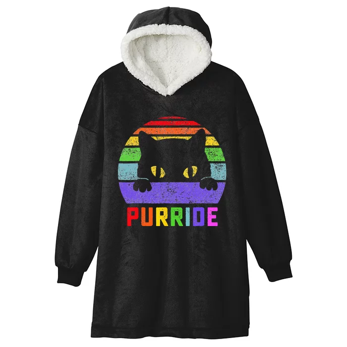 Pride Cat Purride Gay LGBTQ Rainbow Flag Retro Style Hooded Wearable Blanket