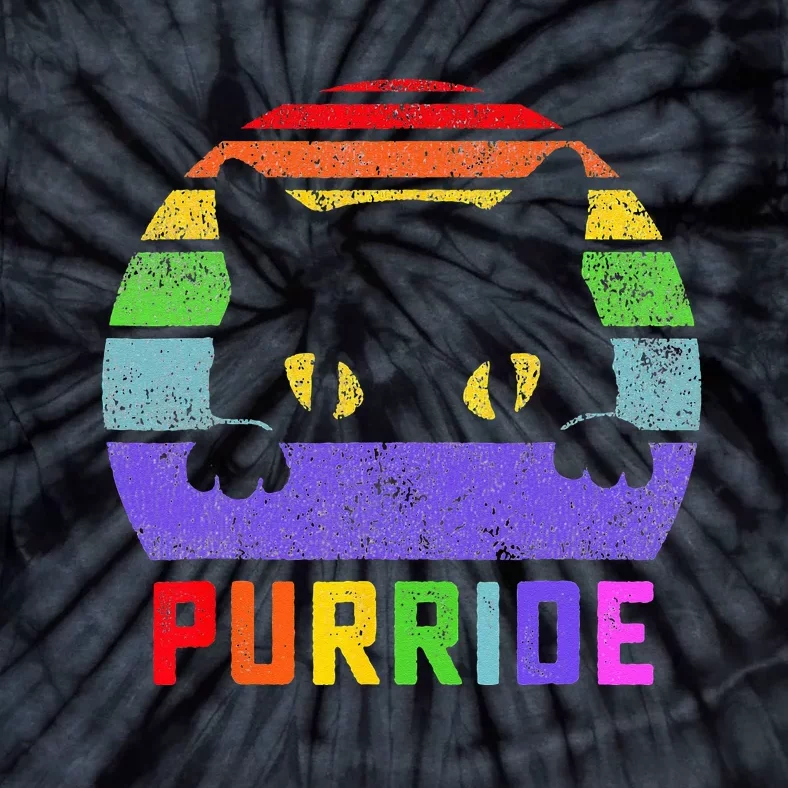 Pride Cat Purride Gay LGBTQ Rainbow Flag Retro Style Tie-Dye T-Shirt